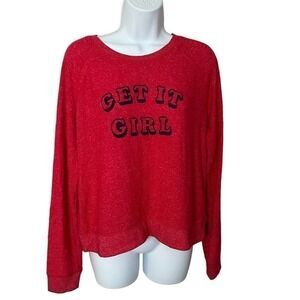 Free Press Womens Red Get it Girl Top Sweatshirt Pullover Long Sleeve Medium